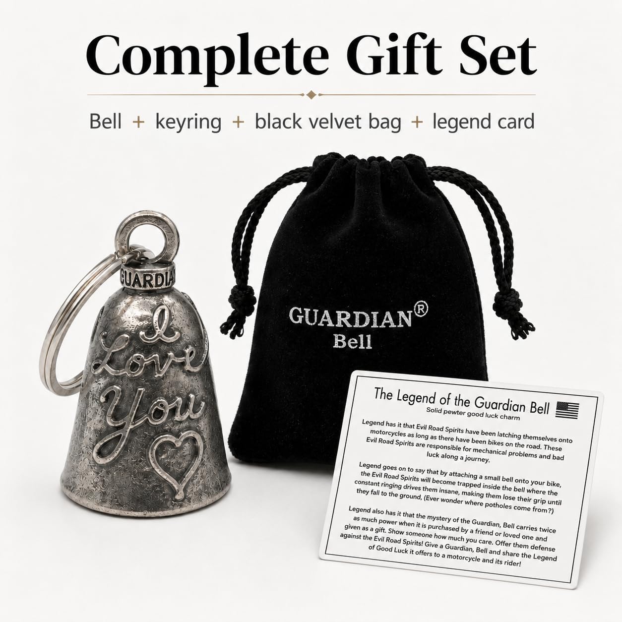 Guardian Bell Sentiment Good Luck Bell with Keyring and Black Velvet Bag - view 6
